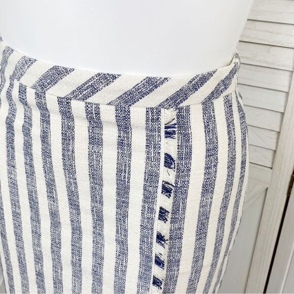 Banana Republic Striped Tweed Midi Skirt Fringe Trim Pencil Blue White Size 10 - Picture 6 of 13